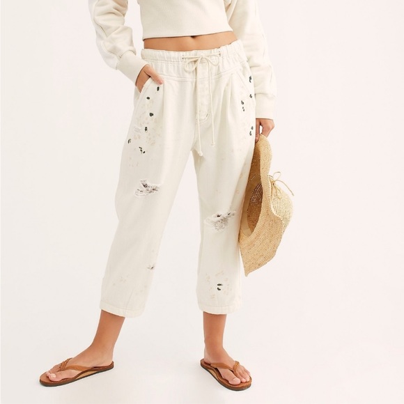 Free People Mixed Up Cotton Distressed Utility Jeans - Picture 3 of 12